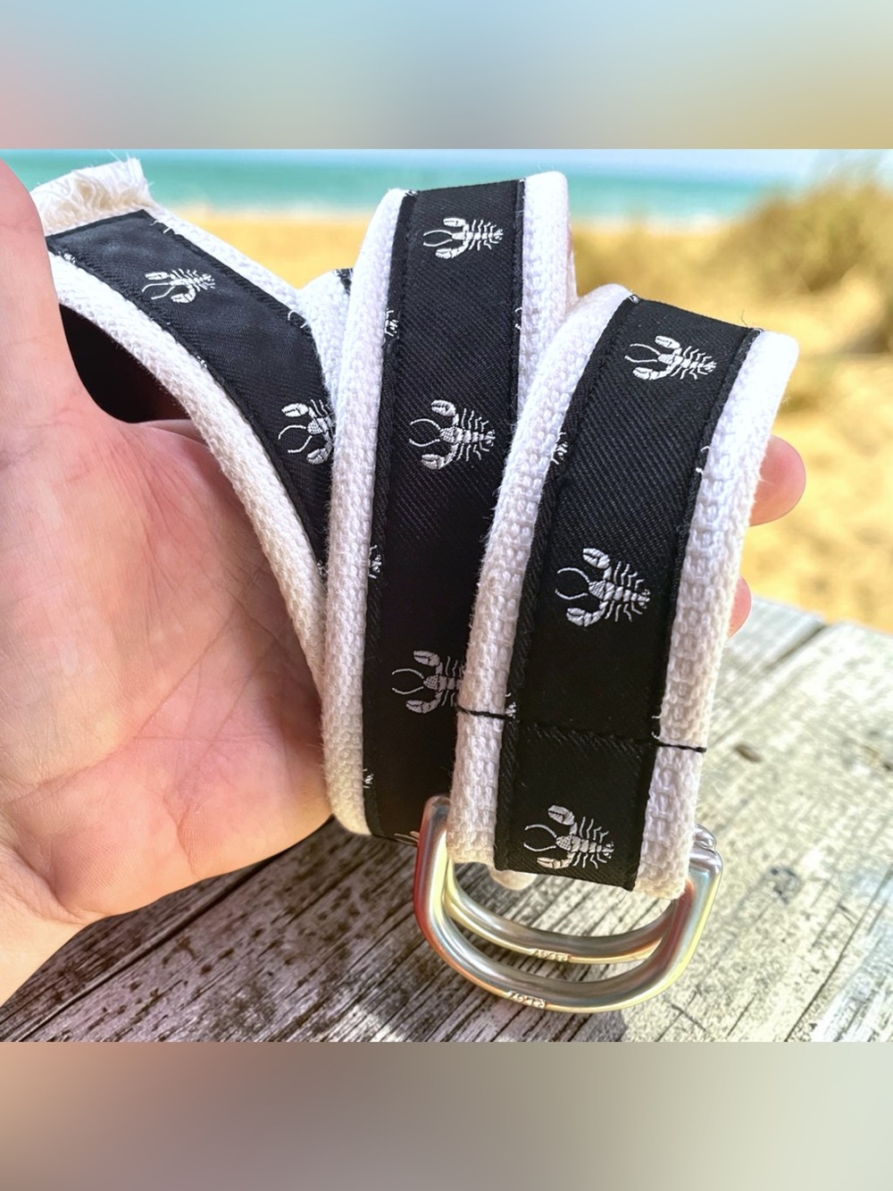 Polo Ralph Lauren Heavy Canvas Belt White & Black w/ Lobsters & Whales Nautical